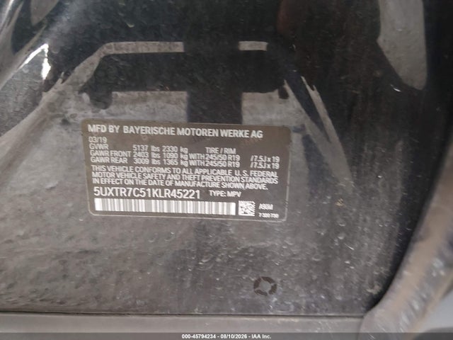 Продажа на аукционе авто 2019 Bmw X3 Sdrive30i, vin: 5UXTR7C51KLR45221, номер лота: 45794234