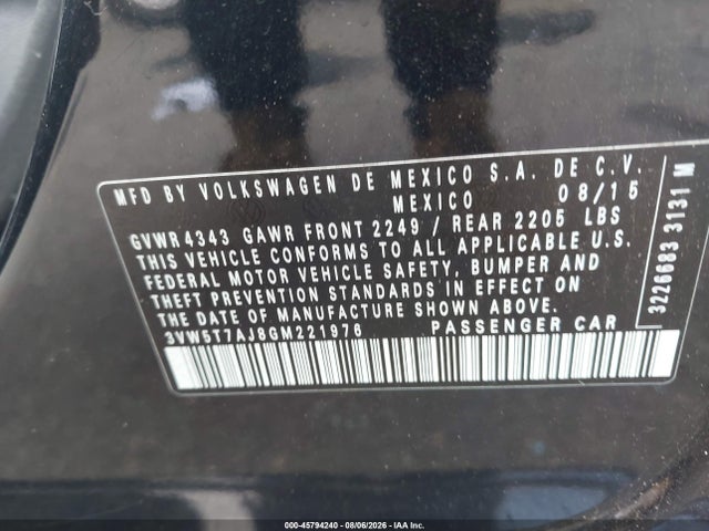 Aukcja sprzedaży 2016 Volkswagen Jetta 2.0t Gli Sel, vin: 3VW5T7AJ8GM221976, numer aukcji: 45794240