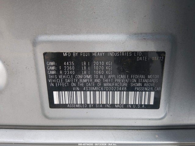 Продаж на аукціоні авто 2013 Subaru Legacy 2.5i Premium, vin: 4S3BMBC67D3023448, номер лоту: 45794255