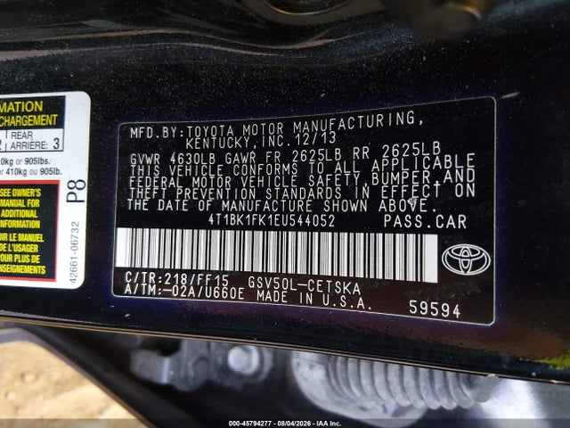 Toyota Camry Se V6 2014 4T1BK1FK1EU544052 Image 9