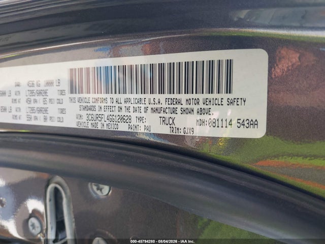 Продаж на аукціоні авто 2016 Ram 2500 Laramie, vin: 3C6UR5FL4GG120628, номер лоту: 45794280
