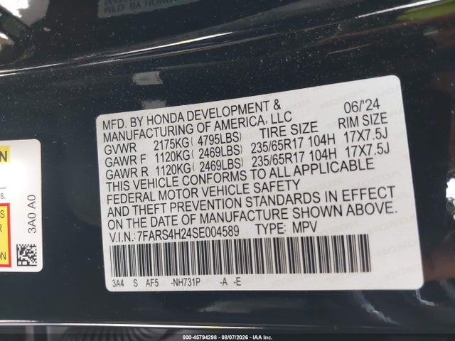 Продажа на аукционе авто 2025 Honda Cr-v Lx Awd, vin: 7FARS4H24SE004589, номер лота: 45794298