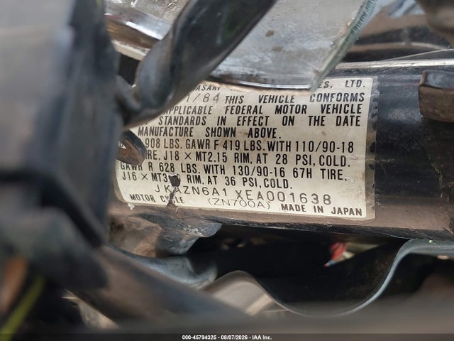 Aukcja sprzedaży 1984 Kawasaki Zn700, vin: JKAZN6A1XEA001638, numer aukcji: 45794325