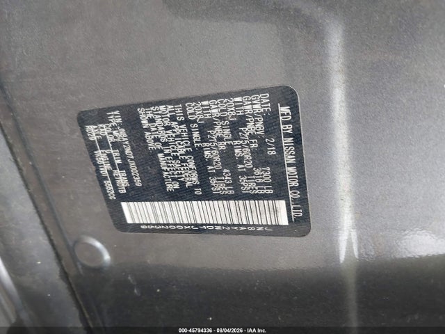 45794336 :رقم المزاد ، JN8AY2ND7JX002359 vin ، 2018 Nissan Armada Sl مزاد بيع