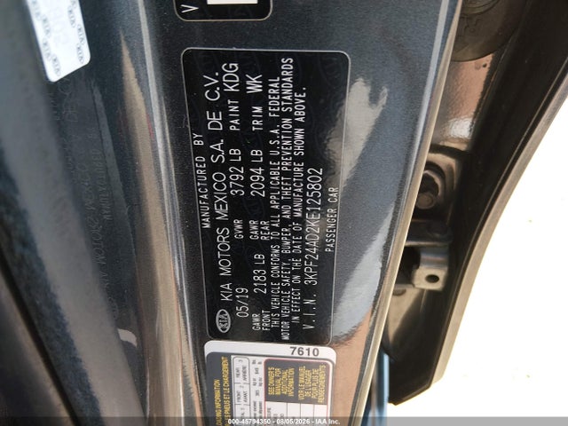 Продаж на аукціоні авто 2019 Kia Forte Lxs, vin: 3KPF24AD2KE125802, номер лоту: 45794350