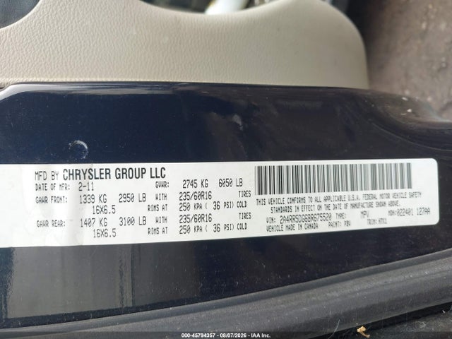 45794357 :رقم المزاد ، 2A4RR5DG6BR675520 vin ، 2011 Chrysler Town & Country Touring مزاد بيع