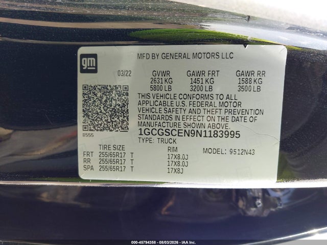2022 Chevrolet Colorado 2wd  Short Box Lt მანქანა იყიდება აუქციონზე, vin: 1GCGSCEN9N1183995, აუქციონის ნომერი: 45794358