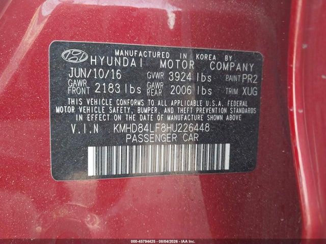 Продажа на аукционе авто 2017 Hyundai Elantra Se, vin: KMHD84LF8HU226448, номер лота: 45794425