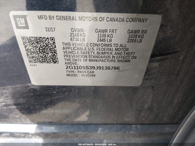 Chevrolet IMPALA 1LT 2018 2G1105S39J9136796 Image 9