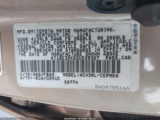 45794442 :رقم المزاد ، 4T1BE32K62U528367 vin ، 2002 Toyota Camry Le مزاد بيع