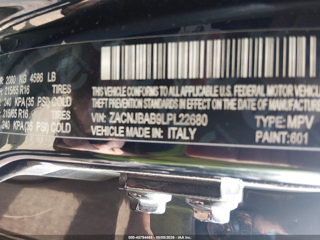 Продаж на аукціоні авто 2020 Jeep Renegade Sport 4x4, vin: ZACNJBAB9LPL22680, номер лоту: 45794468