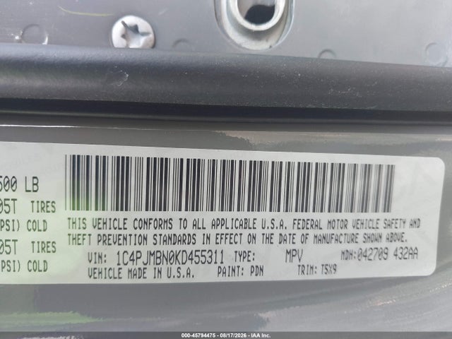 45794475 :رقم المزاد ، 1C4PJMBN0KD455311 vin ، 2019 Jeep Cherokee Trailhawk 4x4 مزاد بيع