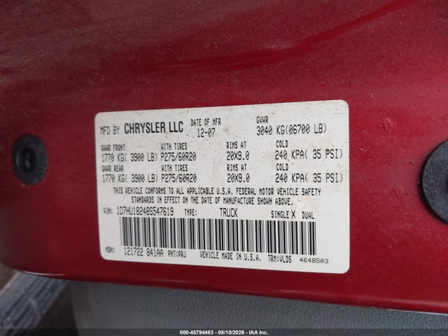 Aukcja sprzedaży 2008 Dodge Ram 1500 Slt, vin: 1D7HU18248S547619, numer aukcji: 45794483