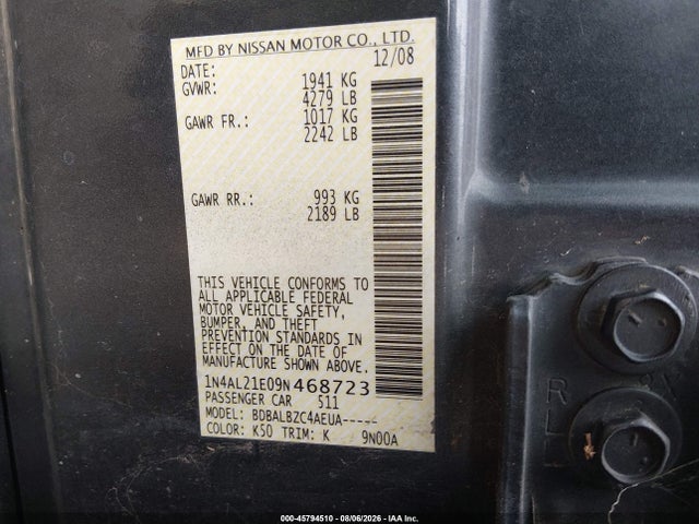 Aukcja sprzedaży 2009 Nissan Altima 2.5 S, vin: 1N4AL21E09N468723, numer aukcji: 45794510