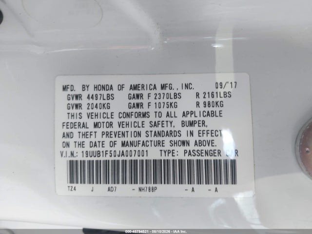 Aukcja sprzedaży 2018 Acura Tlx Tech Pkg, vin: 19UUB1F50JA007001, numer aukcji: 45794521