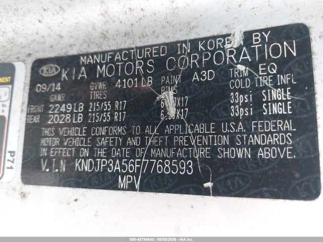 45794540 :رقم المزاد ، KNDJP3A56F7768593 vin ، 2015 Kia Soul + مزاد بيع