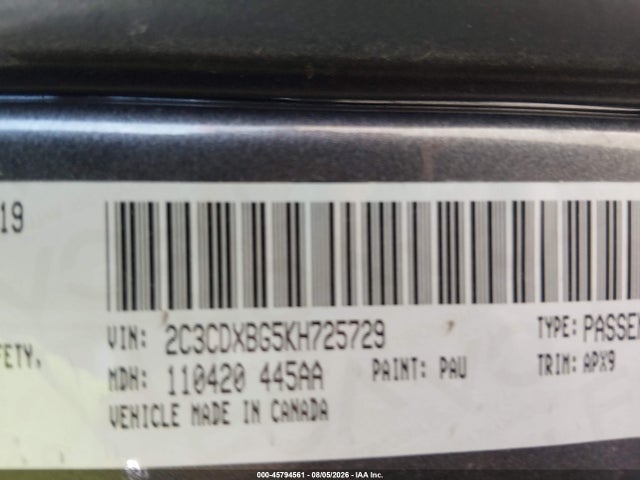 Aukcja sprzedaży 2019 Dodge Charger Sxt Rwd, vin: 2C3CDXBG5KH725729, numer aukcji: 45794561
