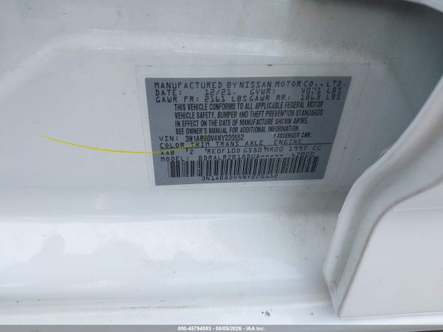 Продаж на аукціоні авто 2022 Nissan Sentra Sr Xtronic Cvt, vin: 3N1AB8DV4NY220552, номер лоту: 45794593