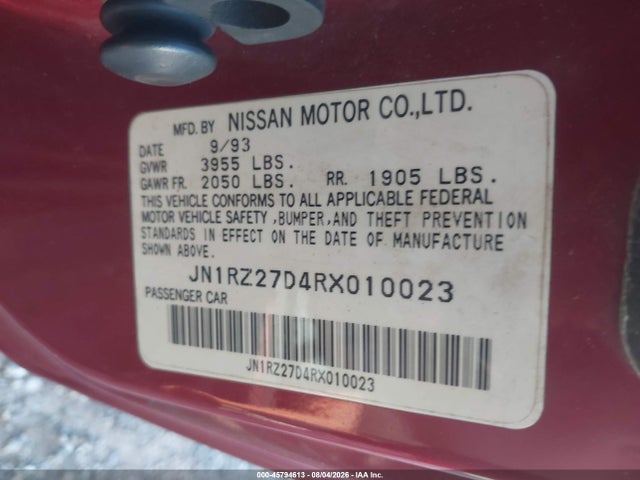 45794613 :رقم المزاد ، JN1RZ27D4RX010023 vin ، 1994 Nissan 300zx مزاد بيع