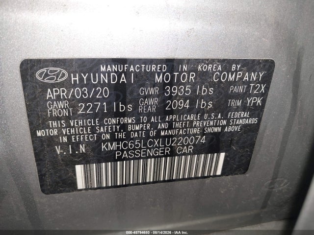 Продажа на аукционе авто 2020 Hyundai Ioniq Hybrid Blue, vin: KMHC65LCXLU220074, номер лота: 45794680