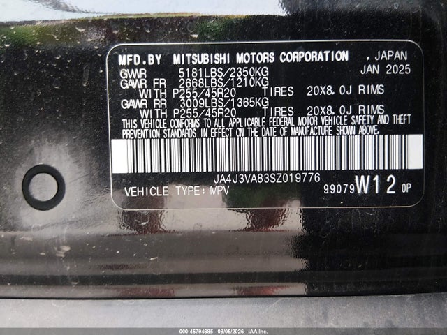 2025 Mitsubishi Outlander Se 2.5 2wd მანქანა იყიდება აუქციონზე, vin: JA4J3VA83SZ019776, აუქციონის ნომერი: 45794685