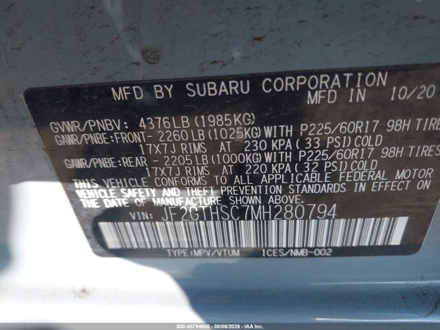 Продажа на аукционе авто 2021 Subaru Crosstrek Sport, vin: JF2GTHSC7MH280794, номер лота: 45794688