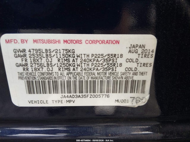 Aukcja sprzedaży 2015 Mitsubishi Outlander Se, vin: JA4AD3A35FZ005776, numer aukcji: 45794694