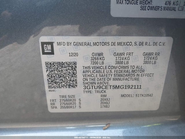 Продажа на аукционе авто 2021 Gmc Sierra 1500 4wd  Short Box Elevation, vin: 3GTU9CET5MG192111, номер лота: 45794711