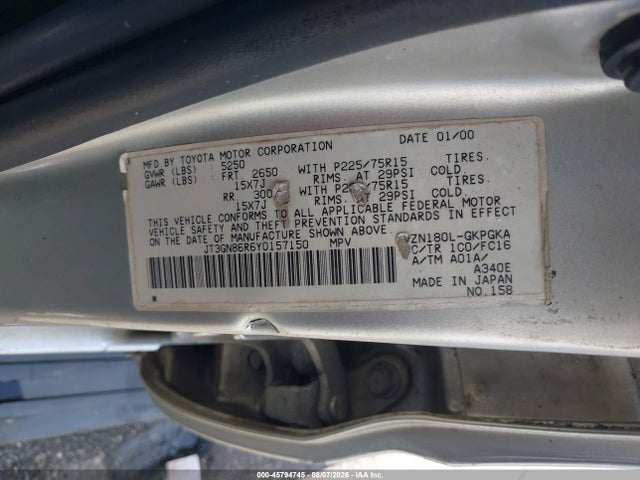 Продажа на аукционе авто 2000 Toyota 4runner Sr5 V6, vin: JT3GN86R6Y0157150, номер лота: 45794745