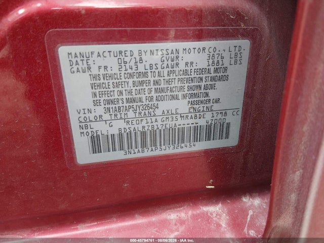 Aukcja sprzedaży 2018 Nissan Sentra Sr, vin: 3N1AB7AP5JY326454, numer aukcji: 45794761