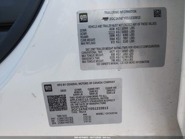 Продаж на аукціоні авто 2025 Chevrolet Silverado 2500hd 4wd  Standard Bed Lt, vin: 2GC1KNEY0S1233913, номер лоту: 45794803