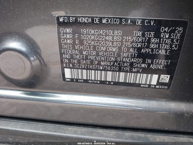 Aukcja sprzedaży 2025 Honda Hr-v 2wd Lx, vin: 3CZRZ1H37SM758350, numer aukcji: 45794818