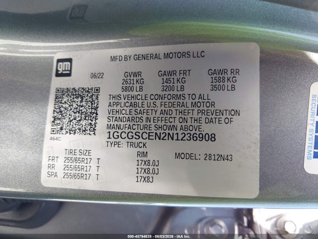 1GCGSCEN2N1236908 Chevrolet Colorado 2wd Short Box Lt
