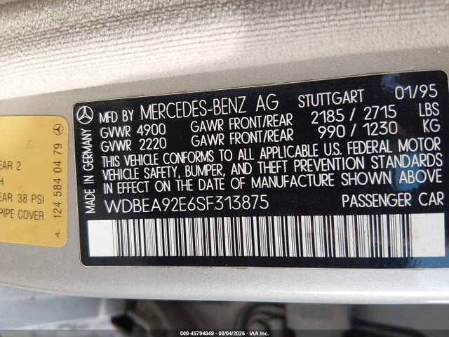 45794849 :رقم المزاد ، WDBEA92E6SF313875 vin ، 1995 Mercedes-benz E 320 مزاد بيع