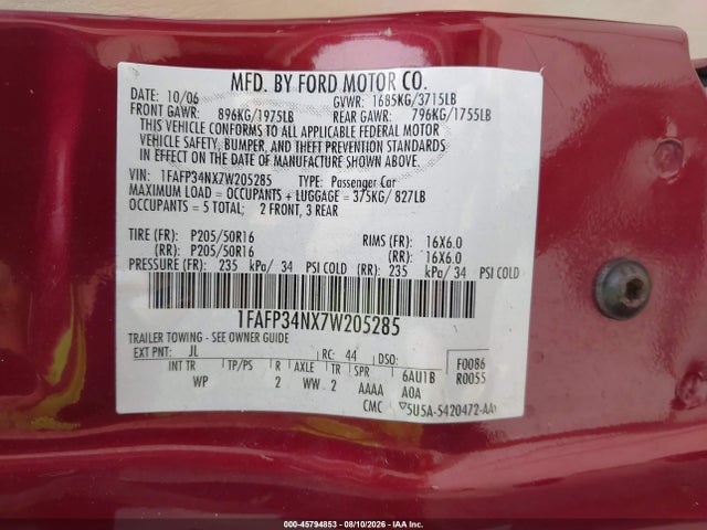 Продаж на аукціоні авто 2007 Ford Focus S/se/ses, vin: 1FAFP34NX7W205285, номер лоту: 45794853
