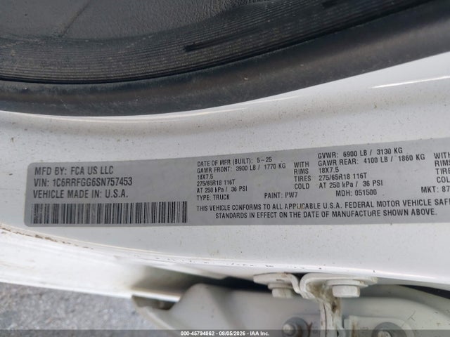 Продаж на аукціоні авто 2025 Ram 1500, vin: 1C6RRFGG6SN757453, номер лоту: 45794862