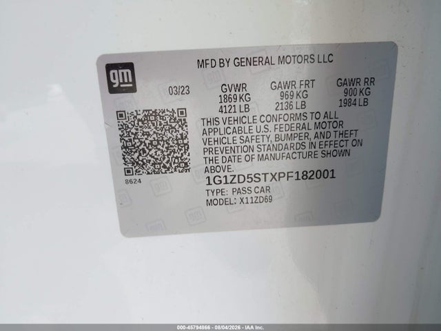 Aukcja sprzedaży 2023 Chevrolet Malibu Fwd 1lt, vin: 1G1ZD5STXPF182001, numer aukcji: 45794866