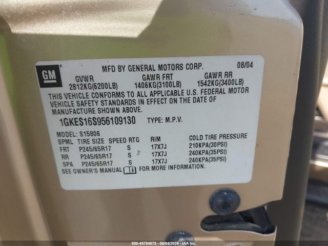 Продажа на аукционе авто 2005 Gmc Envoy Xl Sle, vin: 1GKES16S956109130, номер лота: 45794875
