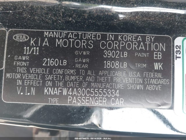 Продаж на аукціоні авто 2012 Kia Forte Sx, vin: KNAFW4A30C5555334, номер лоту: 45794878