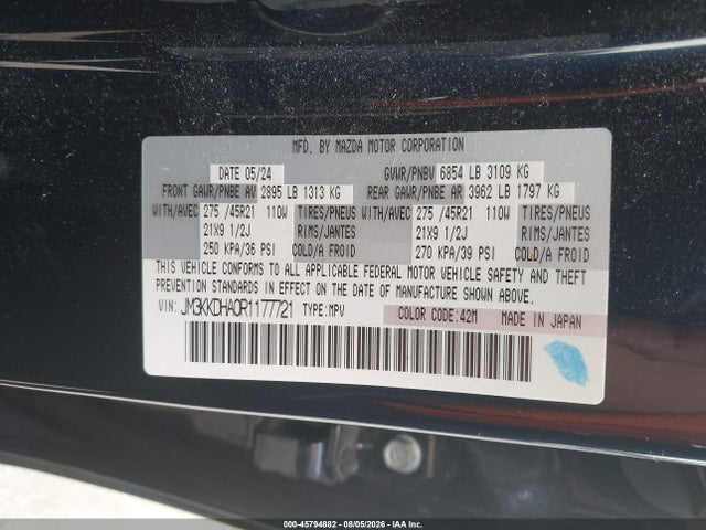 Продажа на аукционе авто 2024 Mazda Cx-90 Phev Premium, vin: JM3KKDHA0R1177721, номер лота: 45794882