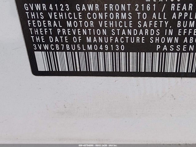 45794890 :رقم المزاد ، 3VWCB7BU5LM049130 vin ، 2020 Volkswagen Jetta 1.4t R-line/1.4t S/1.4t Se مزاد بيع