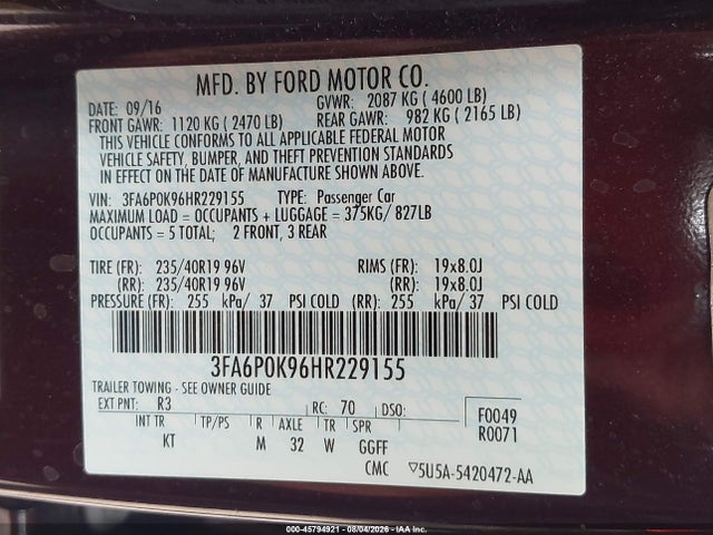 Ford Fusion Titanium 2017 3FA6P0K96HR229155 Image 9