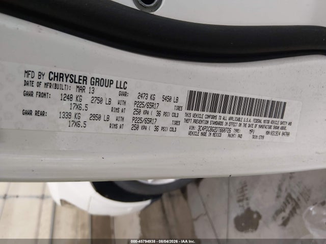 Aukcja sprzedaży 2013 Dodge Journey Sxt, vin: 3C4PDCBG2DT660726, numer aukcji: 45794938