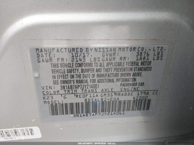 Nissan SENTRA S 2018 3N1AB7AP7JY214061 Image 9