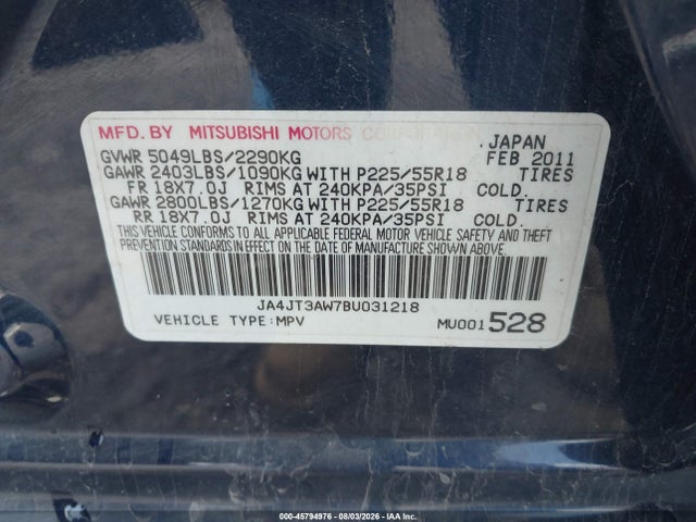2011 Mitsubishi Outlander Se მანქანა იყიდება აუქციონზე, vin: JA4JT3AW7BU031218, აუქციონის ნომერი: 45794976