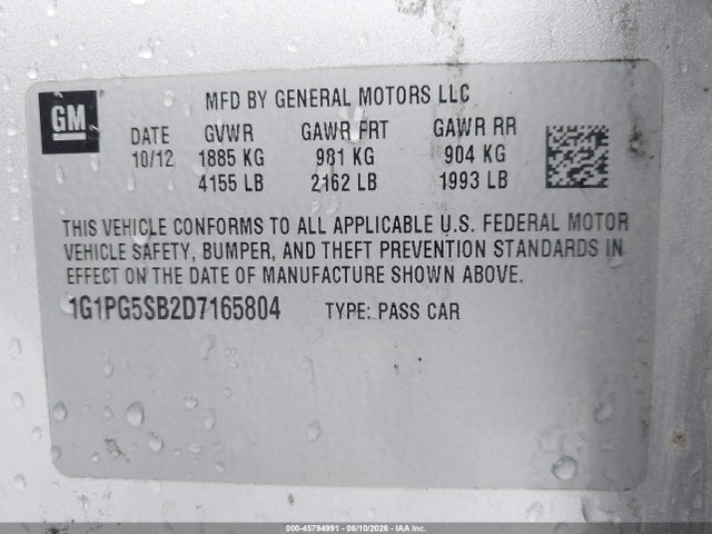 Aukcja sprzedaży 2013 Chevrolet Cruze Ltz, vin: 1G1PG5SB2D7165804, numer aukcji: 45794991