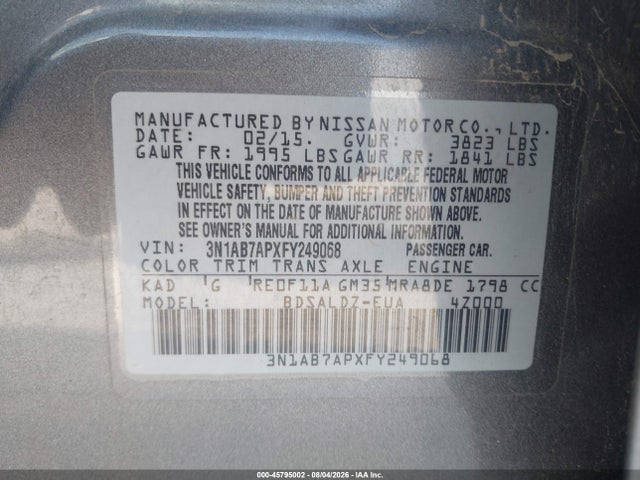 Aukcja sprzedaży 2015 Nissan Sentra Fe+ S/s/sl/sr/sv, vin: 3N1AB7APXFY249068, numer aukcji: 45795002