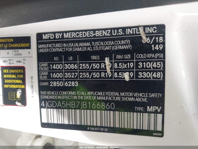 Aukcja sprzedaży 2018 Mercedes-benz Gle 350 4matic, vin: 4JGDA5HB7JB166860, numer aukcji: 45795020
