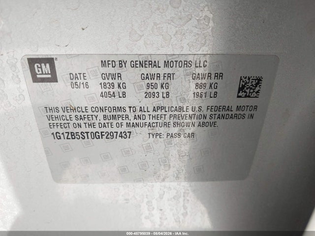 Chevrolet MALIBU LS 2016 1G1ZB5ST0GF297437 Image 9