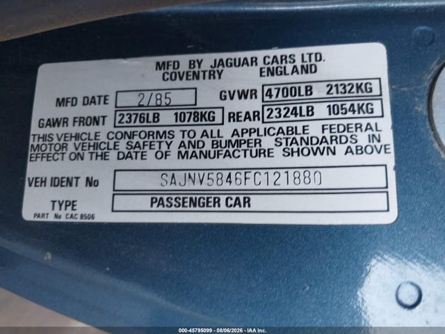 Продажа на аукционе авто 1985 Jaguar Xjs, vin: SAJNV5846FC121880, номер лота: 45795099